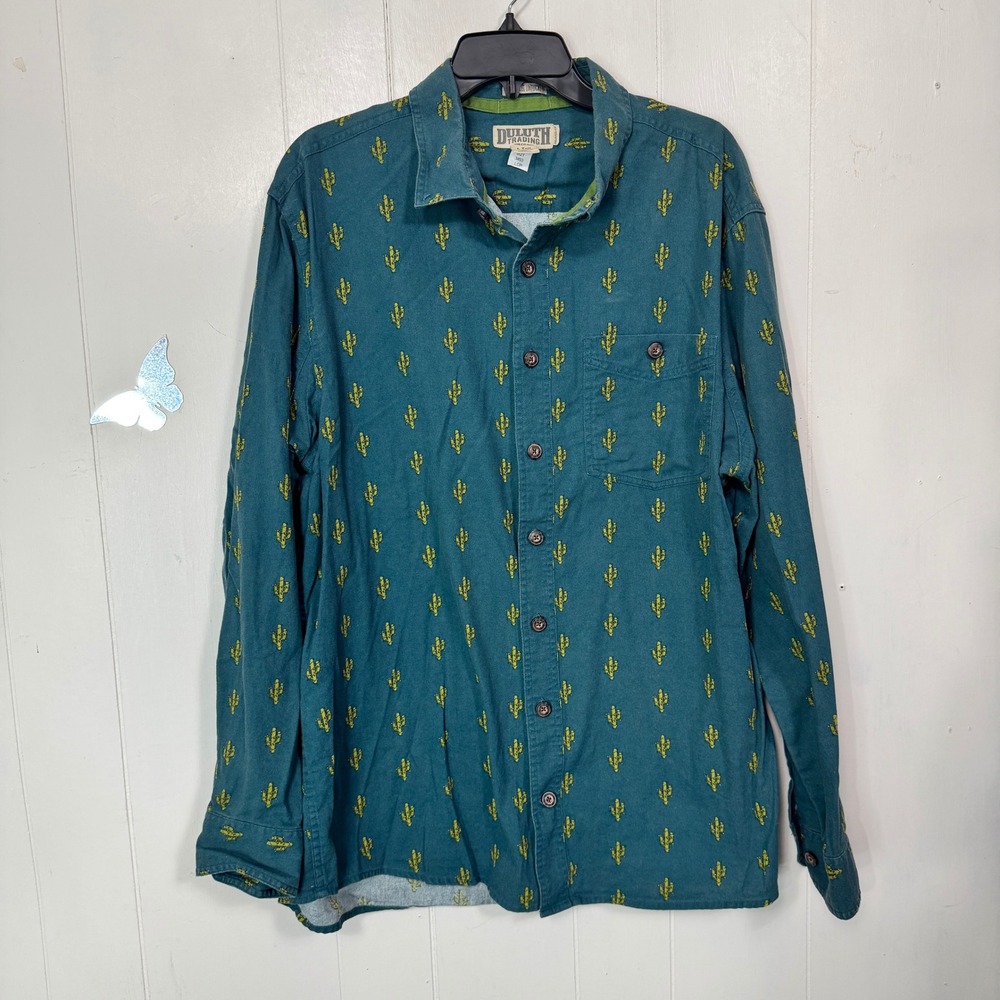 Duluth Trading Co. Mens Size Large Tall Cactus Print Button Up Shirt Long Sleeve